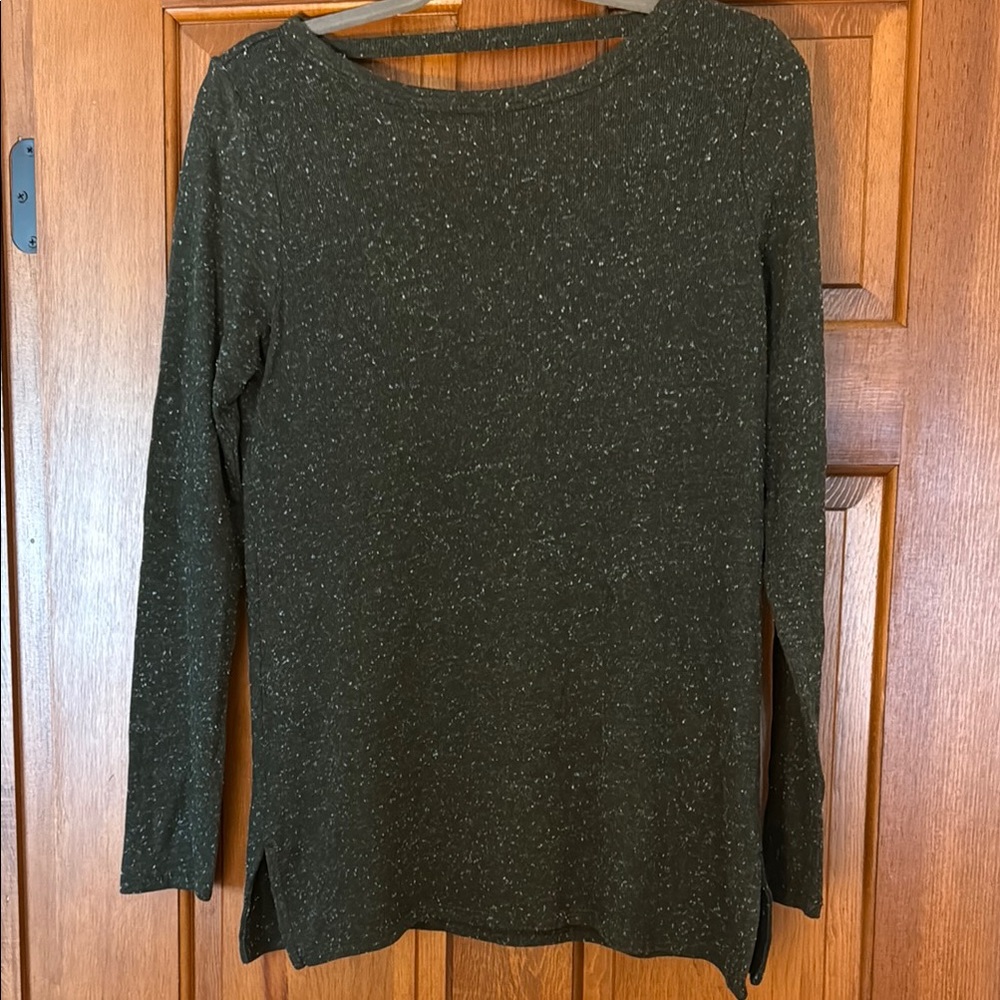 LOFT Dark Green Speckled Knit Top